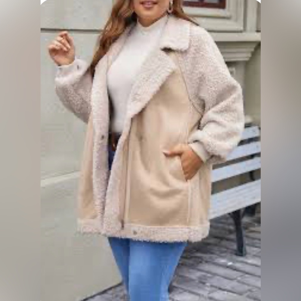 Oversized Sherpa Beige & Light Pink Teddy Jacket